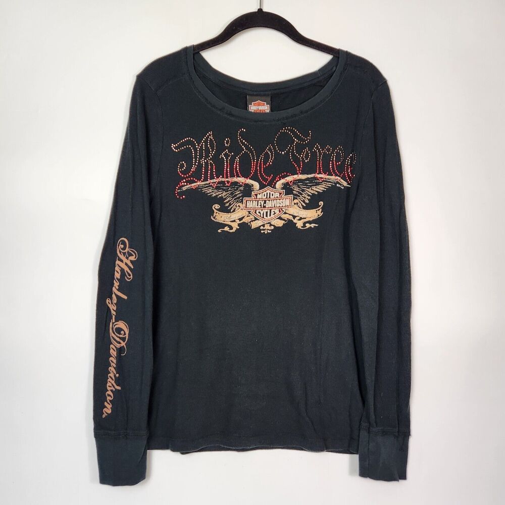 Harley Davidson Shirt Women XL Y2k Rhinestone Motorcycle‎ Sportster Biker Punk